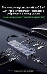 Док-станція зі звуковою картою UGREEN CM880 USB-C 3.2 8 в 1 HDMI 2.0 сірий (55544) - мініатюра 2