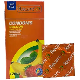 Презервативи Recare Color Fruit Flavour 12 шт. з ароматами: м'ята/зелений, банан/жовтий, полуниця/червоний (ROZ6501053503) - мініатюра 2