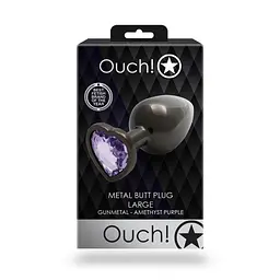 Анальна пробка Ouch! Heart Gem Butt Plug Large, 9.3 см (чорний) - мініатюра 7