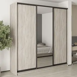 Шафа-купе тридверна MebelStar Стандарт BG 2ДСП/Дзеркало 230x60x240 см Аляска сірий (MBS-8723)