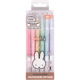 Ручки акрилові Yes Miffy набір у PET пакуванні 6 шт. (412311)