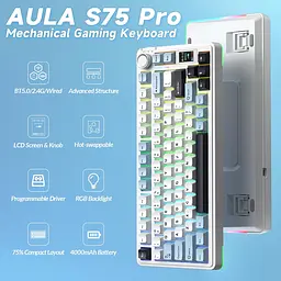 Механічна бездротова клавіатура AULA S75 Pro / 75% / Три режими підключення / Seyia Switch / White Blue - мініатюра 7