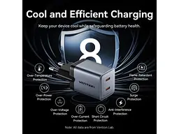 Мережевий зарядний пристрій Vention 45 W Dual USB-C GaN Black (TZ-FCDH0-EU) - мініатюра 2