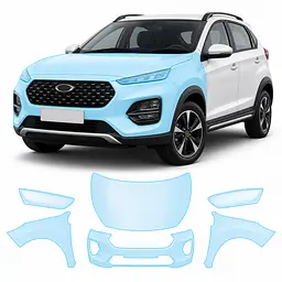 Антигравійна захисна бронеплівка за лекалами для Chery Tiggo 2 Pro I 2022- передня частина авто (капот бампер крила))
