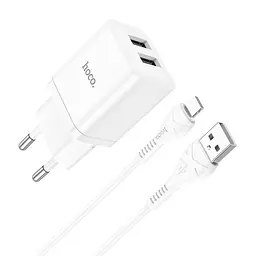 Набір блок і кабель Hoco N25 Maker + Lightning Cable dual port 2USB 2.1A білий - мініатюра 4