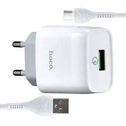Мережевий зарядний пристрій Hoco C72Q Glorious single port QC3.0 charger set ( Type-C ) ( EU ) Білий