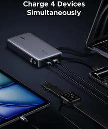 УМБ Ugreen 25000mAh 165W PD3.1/QC, USB-A,USB-С IN/OUT, with built in 2xUSB-C cables (PB552) Gray - мініатюра 5