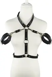 Портупея від шиї до запʼястя I’MCUM Neck to Wrist Bondage з наручниками за спиною Чорний (7970379617689)