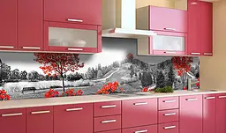Вініловий кухонний фартух Червоне дерево наклейка для кухні долина Природа Сірий Happy Pocket Z181426 - мініатюра 2