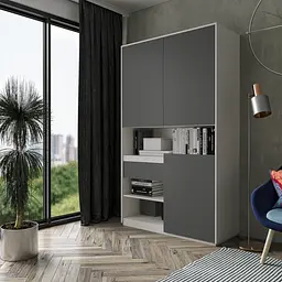 Шафа для речей з відкритими полицями та висувною скринькою BLUM FHRS-1 Білий/Антрацит