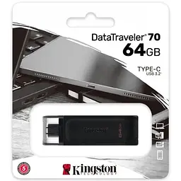 USB флеш-накопичувач Kingston DataTraveler 70 64GB USB-C 3.2 Gen 1 Black (DT70/64GB) [66931] - мініатюра 4