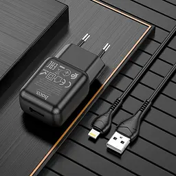 Зарядний блок - адаптер мережевий HOCO single port charger C96A 1USB 2.1A чорний - мініатюра 7
