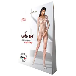 Бодістокінг Passion BS068 white, комбінезон, велика сітка, довгий рукав - мініатюра 5