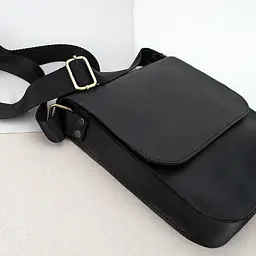 Сумка чоловіча шкіряна Handycover S416 чорна матова з клапаном - мініатюра 7