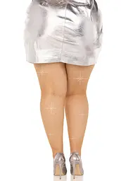 Колготки Leg Avenue Rhinestone micro net tights Plus size Caramel, дрібна сітка, стрази - мініатюра 2