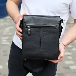 Сумка месенджер 21.5x25x7 шкіряна барсетка для чоловіків Tiding Bag 35775 чорна 215 мм - мініатюра 6