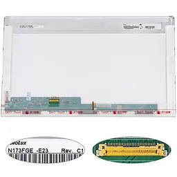 Матриця 17.3 N173FGE-E23 1600х900, 30pineDP, LED, NORMAL, глянцева, роз'єм ліворуч знизу для ноутбука