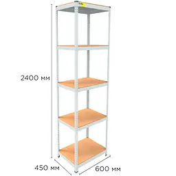 Металевий стелаж Emby Light Series (розмір 2400х600x450мм) 5 полиць ДСП до 100кг Білий - мініатюра 3