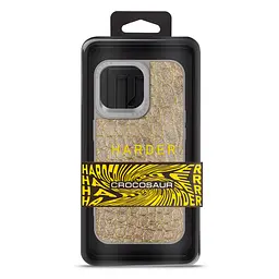 Кожаный чехол для Apple iPhone 14 Pro Max, Harder Crocosaur, бежевый, термополиуретан ТПУ + экокожа с текстурой крокодила, панель, защита корпуса, противоударный, микрофибра, рамка вокруг камеры, защита всего корпуса, (ARM76729) - мініатюра 3