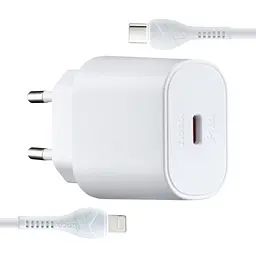 Зарядний пристрій - блок і кабель набір Hoco N22 Jetta PD25W charger set C to iP (вилка EU) Білий