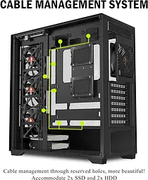 Комп'ютерний корпус KEDIERS P4 ATX Mid Tower з 4 вентиляторами - мініатюра 6
