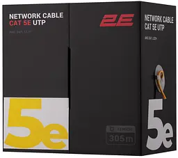 Кабель вита пара CAT 5e U-UTP 305м AWG 24/1 LSZH жовтий 2E teh0018337