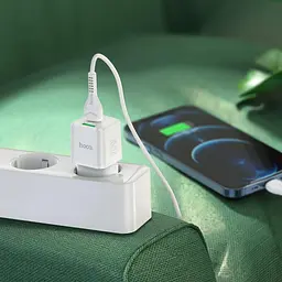Адаптер живлення блок HOCO N20 Prestige з кабелем Type-C to Lightning 2 порти 20W білий - мініатюра 7