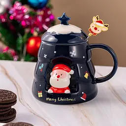 Кухоль з кришкою новорічний Merry Christmas 13667 400 мл синій