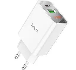 Зарядний пристрій Hoco C100A USB QC3.0 / Type-C (PD) 20W швидка зарядка з дисплеєм - White