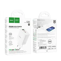 Мережевий зарядний пристрій HOCO C126A Pure power PD40W three-port(2C1A) charger білий - мініатюра 2
