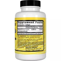 Вітамін D3 Healthy Origins Vitamin D3 5000 IU 30 капсул - мініатюра 2