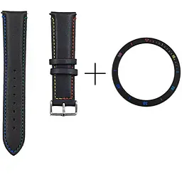Безель ATR і шкіряний ремінець Sikai для смартгодинника Xiaomi Watch S3/S4 Black-rainbow