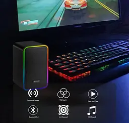Комп'ютерні колонки Kisonli X21 Bluetooth, 20 W, USB, RGB light, Black - мініатюра 4