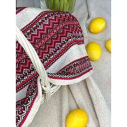 Комплект Великодній кошик Буковина (маленький) з лляним рушником 45х30 см Рандеву (червоний) та свічкою - мініатюра 7