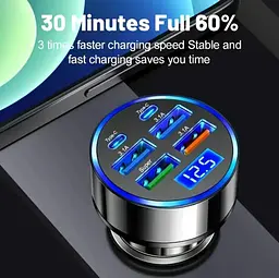 Автомобільний зарядний пристрій USB-C з дисплеєм напруги, 4 USB і 2 PD-порти, QC3.0, Super Fast заряджання - мініатюра 4