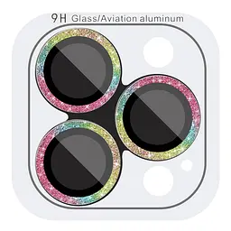 Захисне скло Metal Sparkles на камеру (у упак.) для Apple iPhone 15 Pro (6.1) /15 Pro Max (6.7) Бузковий / Rainbow - мініатюра 5