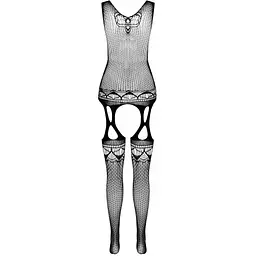 Бодістокінг з плетінням на грудях Passion BS099 One Size, Black, відкритий доступ, імітація підв’язок - мініатюра 4
