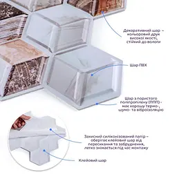 Декоративна ПВХ плитка на самоклейці 3D 280х300х5мм Куби, ціна за 1 шт. (СПП-506) SW-00001135 - мініатюра 2
