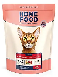 Беззерновий гіпоалергенний сухий корм для стерилізованих котів Home Food Adult з качкою та грушею, 400 г