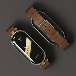 Шкіряний ремінець MiJobs для фітнес-браслета Xiaomi Mi Band 8 і 9 Type A коричневий, тримач - золотистий - мініатюра 2