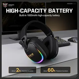 Навушники Onikuma ігрові блютуз GT-805 Max з мікрофоном RGB підсвітка Bluetooth 5.4 + 2.4GHz AUX до 60 годин роботи для ПК - мініатюра 5