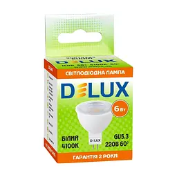 Лампочка Delux JCDR 6Вт 4100K 220В GU5.3 (90019265) - мініатюра 2