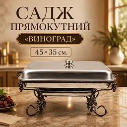 Садж прямокутний Виноград для подачі та підігріву шашлику 45х35 см з кришкою - мініатюра 4