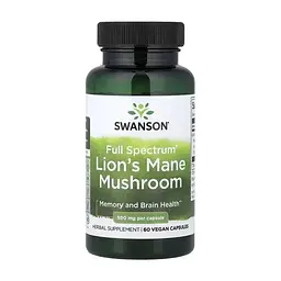 Вітамінно-мінеральний комплекс Swanson Їжачок гребінчастий, 500 мг, Full Spectrum Organic Lion's Mane Mushroom, 60 ве (SWV11096)