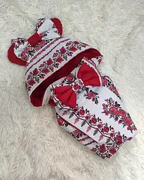 Конверт для новонароджених на виписку з пологового з вушками весна / літо бавовна 100% Орнамент ШкодаМода Червоний