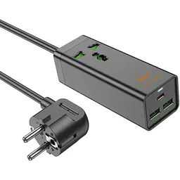 Мережевий зарядний пристрій подовжувач Hoco AC9A 2 USB/Type-C PD QC 30W 1 розетка 1.5m чорний