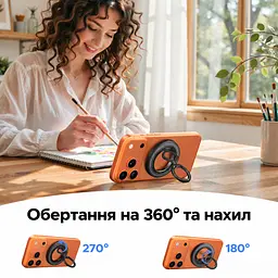 Магнітний тримач-кільце з підставкою для телефона UGREEN LP1022 двостороннє магнітне кріплення до пристрою та сталевих поверхонь сумісний із MagSafe з металевим кільцем для телефонів і чохлів без MagSafe обертання 360° та регульований нахил знімна конструкція сила зчеплення 60 Н із металевим кільцем чорний і темно-сірий із білим маркуванням (65301) - мініатюра 6
