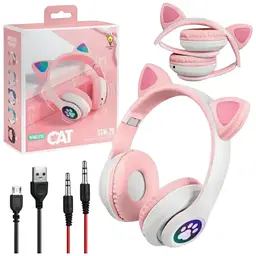 Бездротові дитячі навушники Cat Ear STN-28 Bluetooth з котячими вушками, що світяться рожеві - мініатюра 6