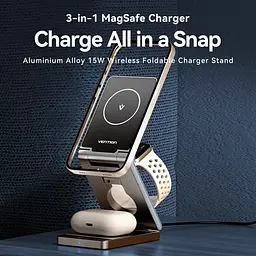 Зарядний пристрій 15W 3-in-1 Magnetic Wireless Fast Charger Gray Vention - мініатюра 4