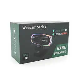 Вебкамера з гарнітурою 8821, 1080P 60fps /2K 30fps з RGB LED підсвічуванням, пласт. корпус, Black, BOX - мініатюра 2